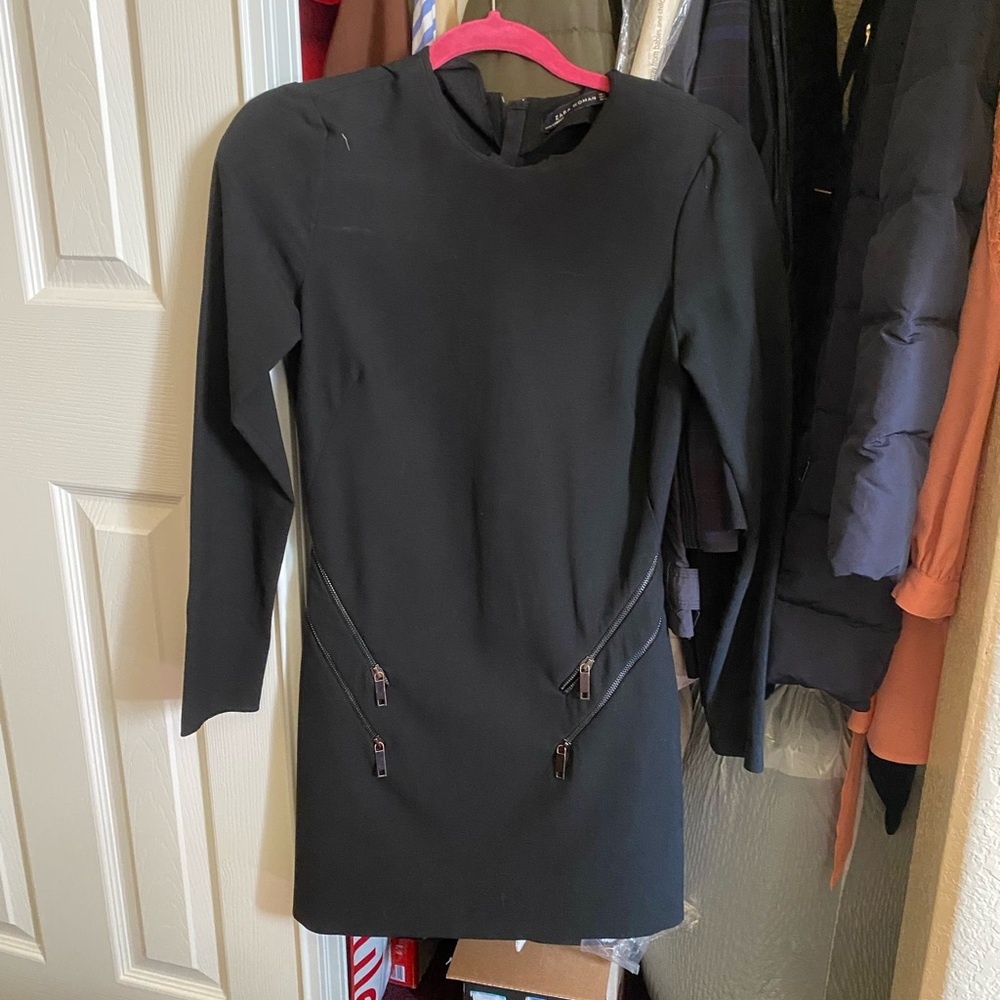 Zara Black Long Sleeve Dress with Zipper Details